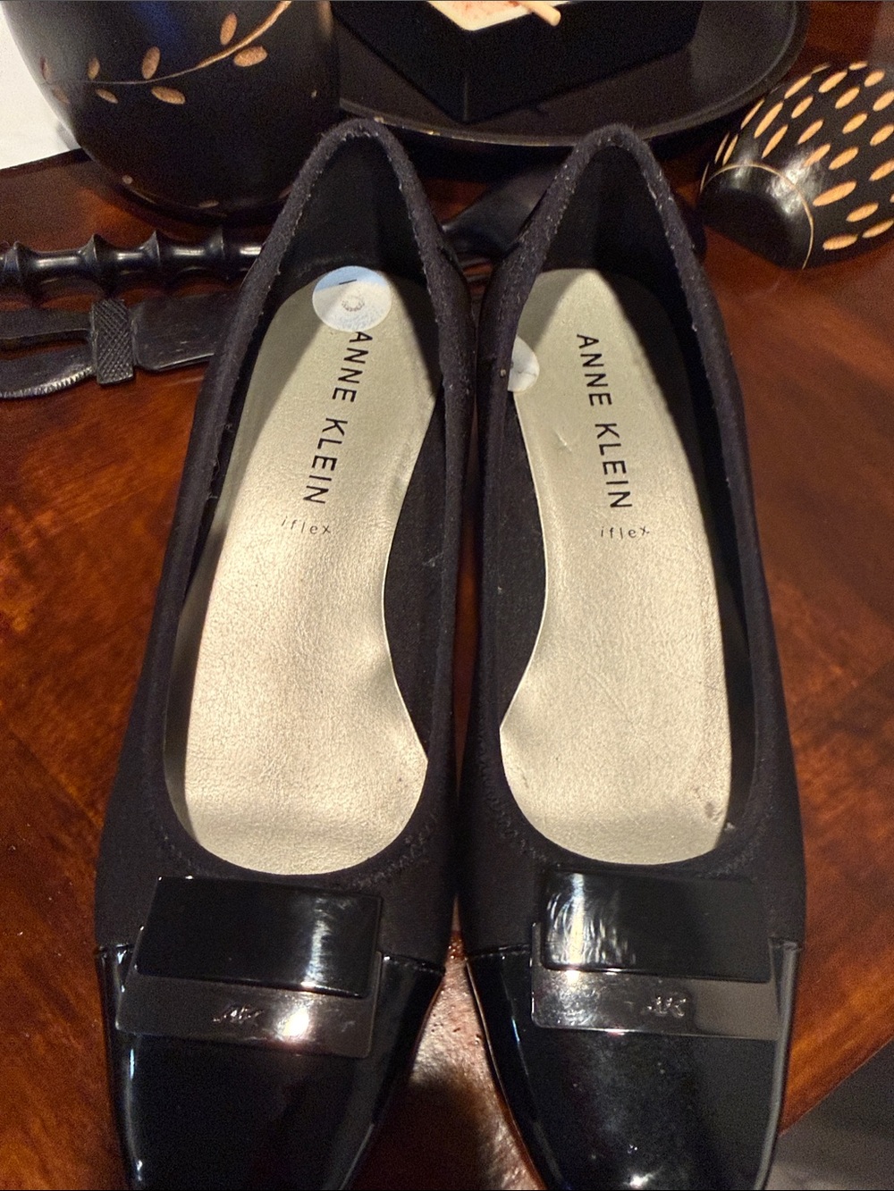 Anne Klein Black Patent Accent Flats with Decorative Buckle
